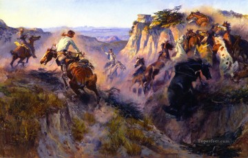 ワイルド ホース ハンターズ no 2 1913 チャールズ マリオン ラッセル インディアナ州のカウボーイ Oil Paintings